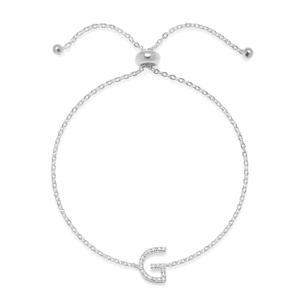 Diamond Initial Bracelet Silver