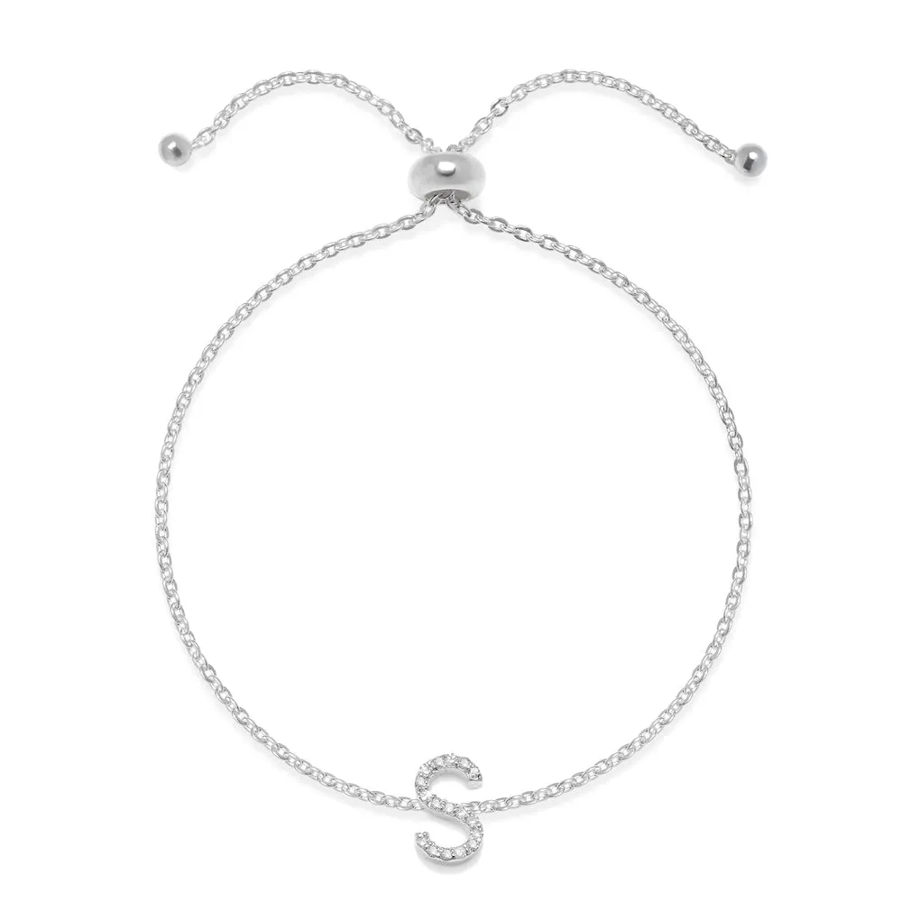 Diamond Initial Bracelet Silver