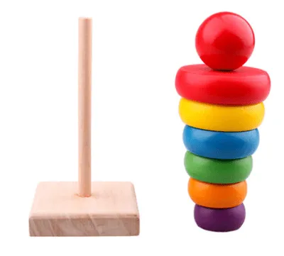 Educational Wooden Rainbow Tower Stacking Rings