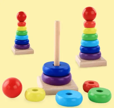 Educational Wooden Rainbow Tower Stacking Rings