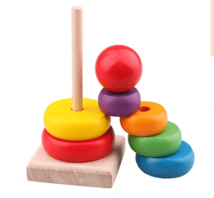 Educational Wooden Rainbow Tower Stacking Rings