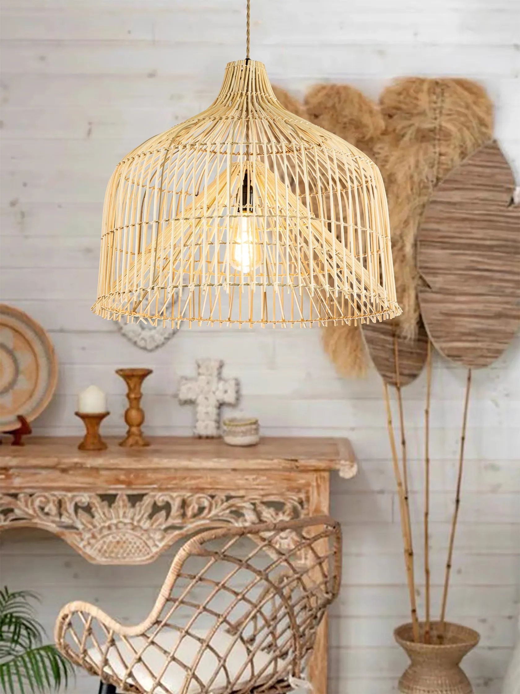 Ele Large Handwoven Rattan Pendant Light By Ele Light & Decor