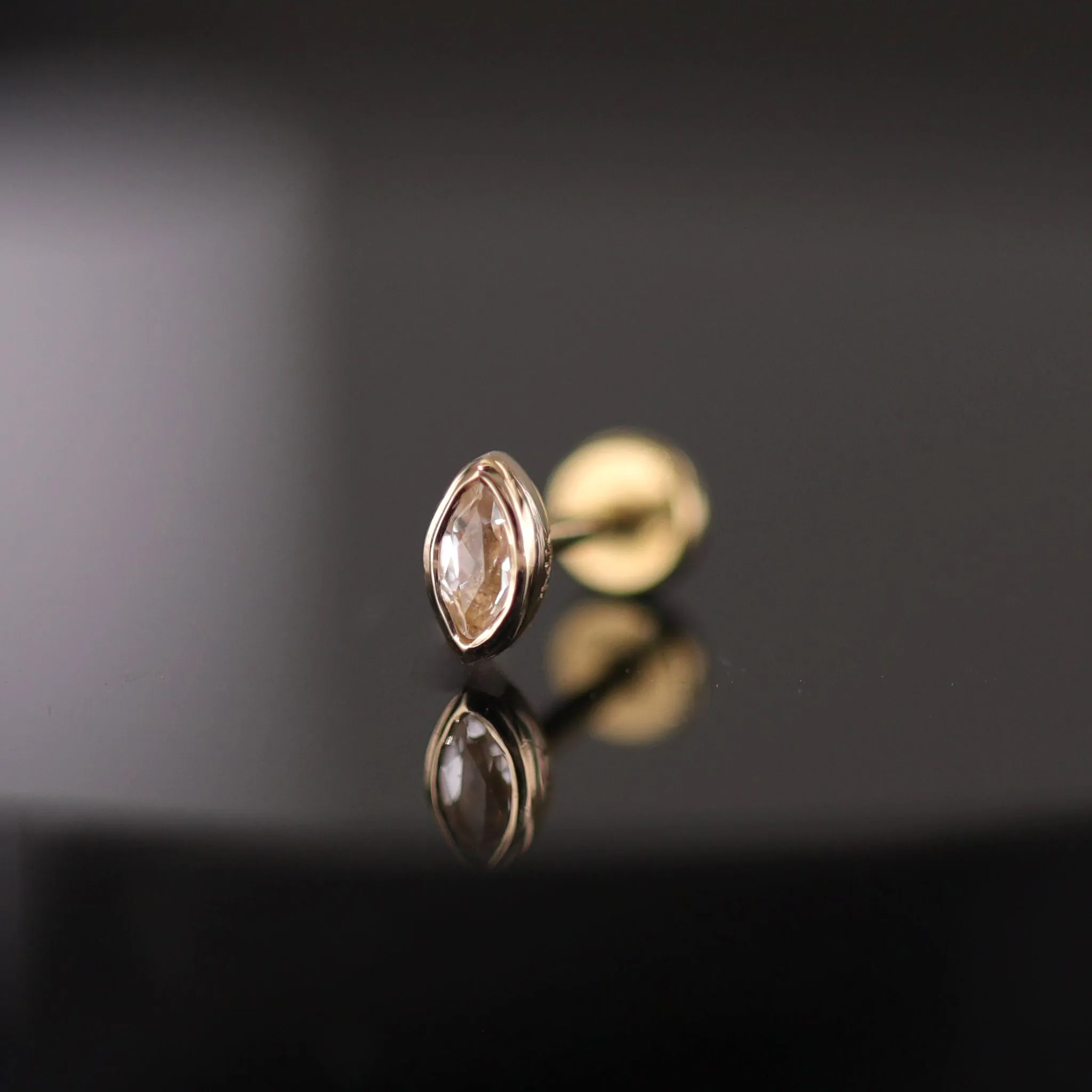 Etta • 14K Gold Tiny Marquise Gemstone Stud