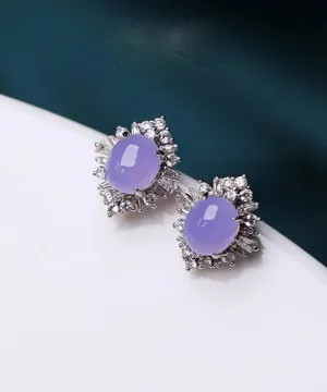 Fine Purple Sterling Silver Inlaid Zircon Jade Stud Earrings AC1050