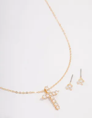 Gold Large Round Cubic Zirconia Cross Jewellery Set