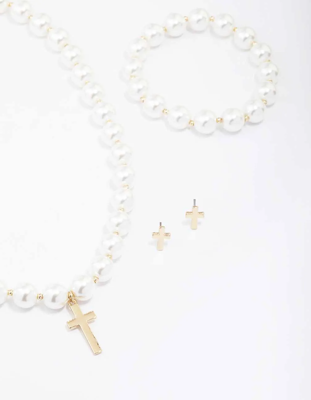 Gold Pearl Cross Matching Jewellery Set