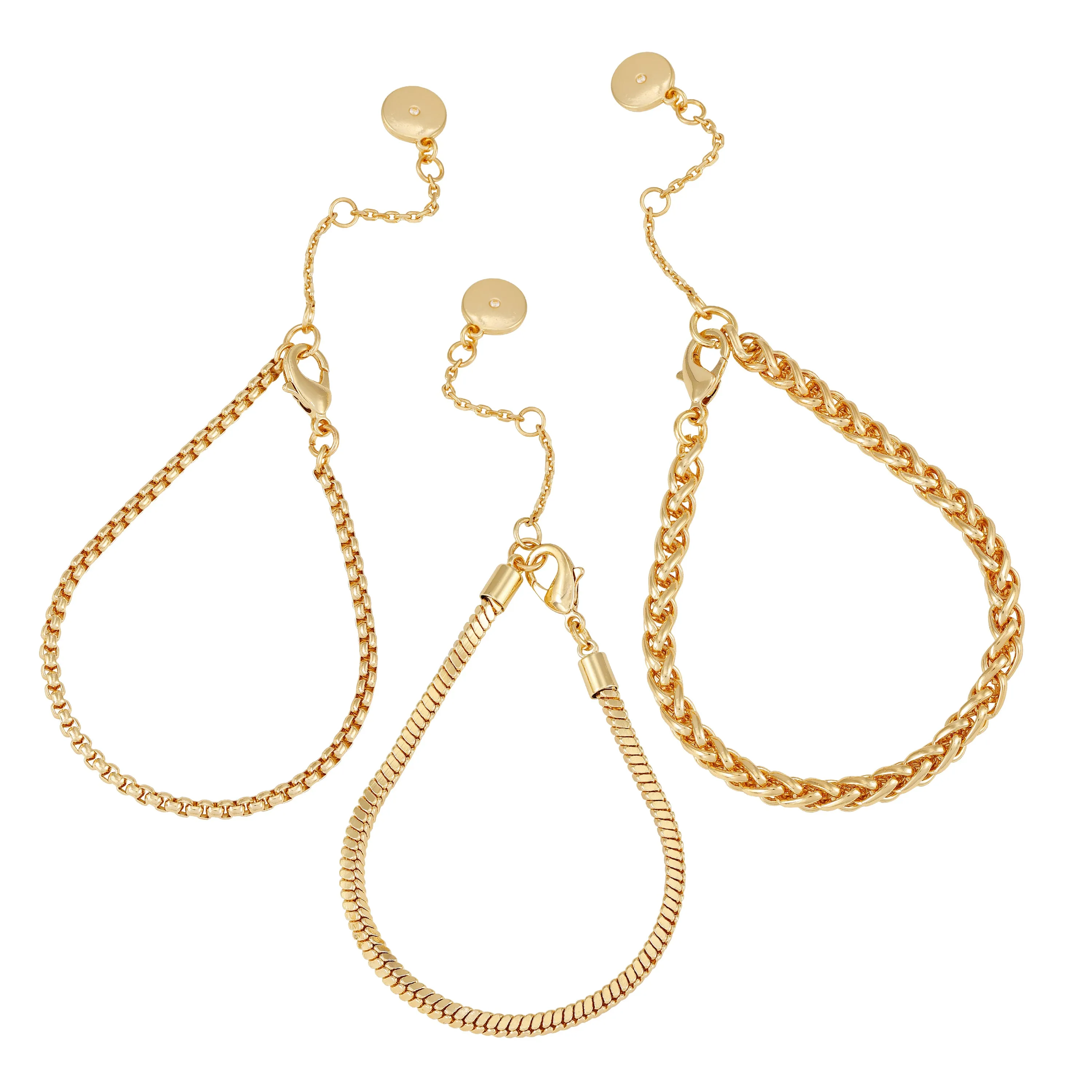 Goldtone 3 Piece Mixed Chain Bracelet Set