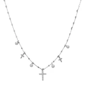 Gregio Simply Me/ Tiny Shiny Necklace w/ CZ Cross & CZ - Silver