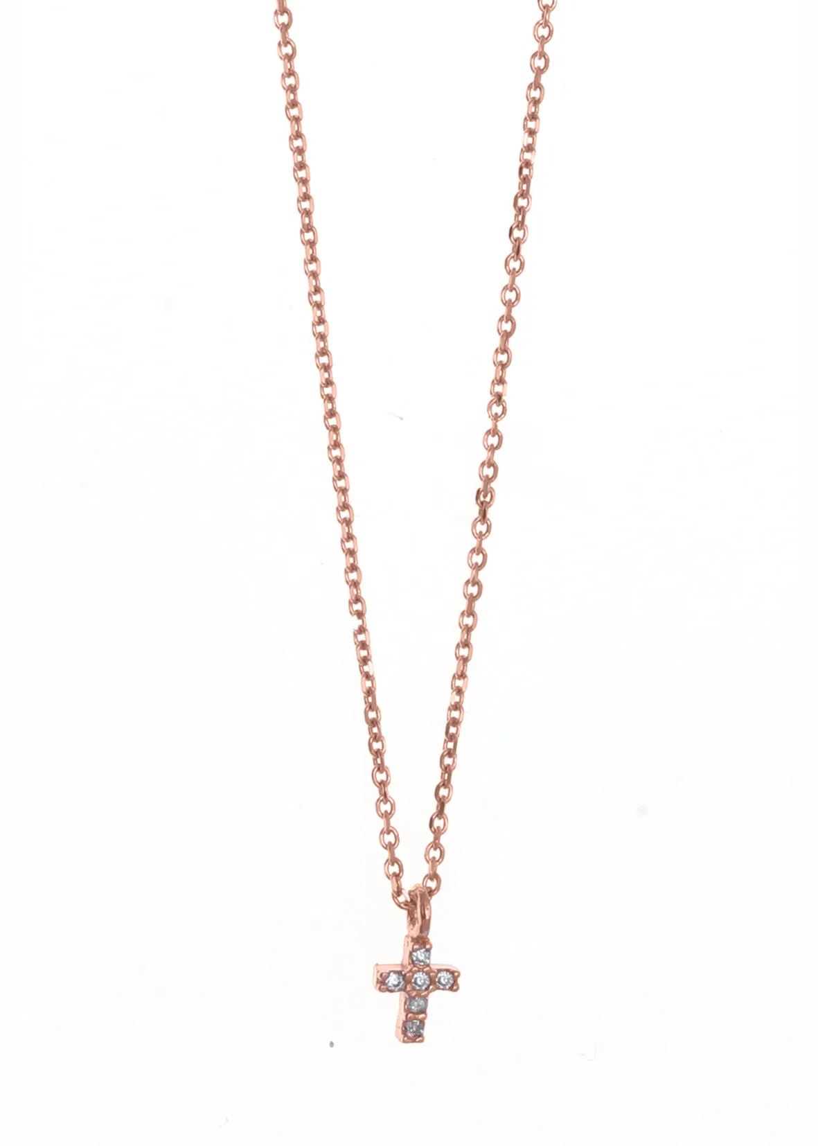 Gregio Tiny Shiny Mini Cz Cross Necklace- Rose Gold