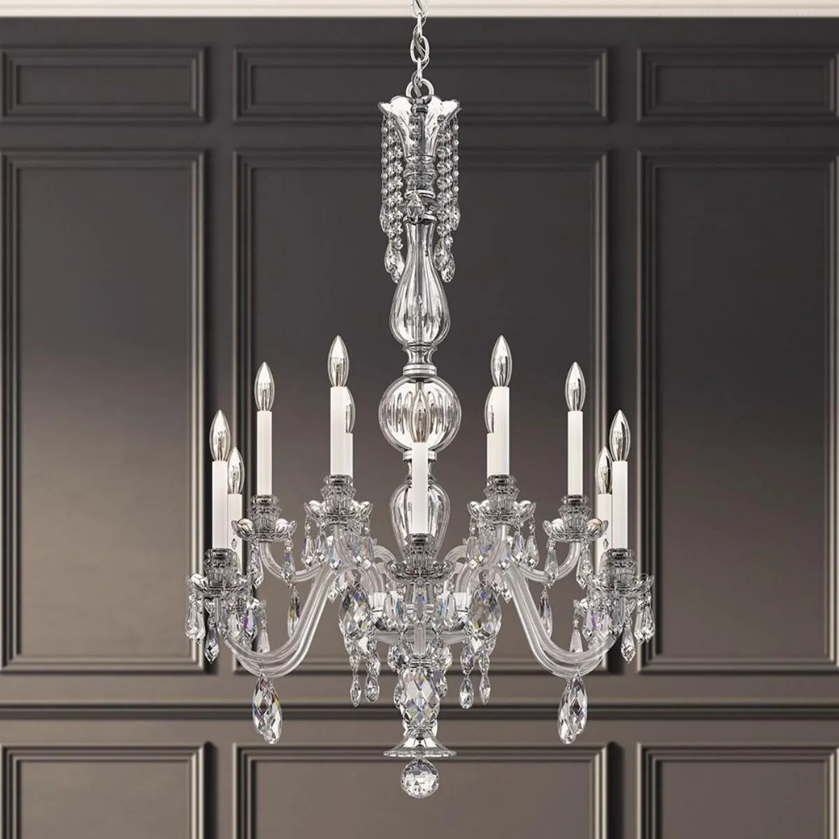 Hamilton Nouveau 12 Light Silver Chandelier with Clear Heritage Crystals