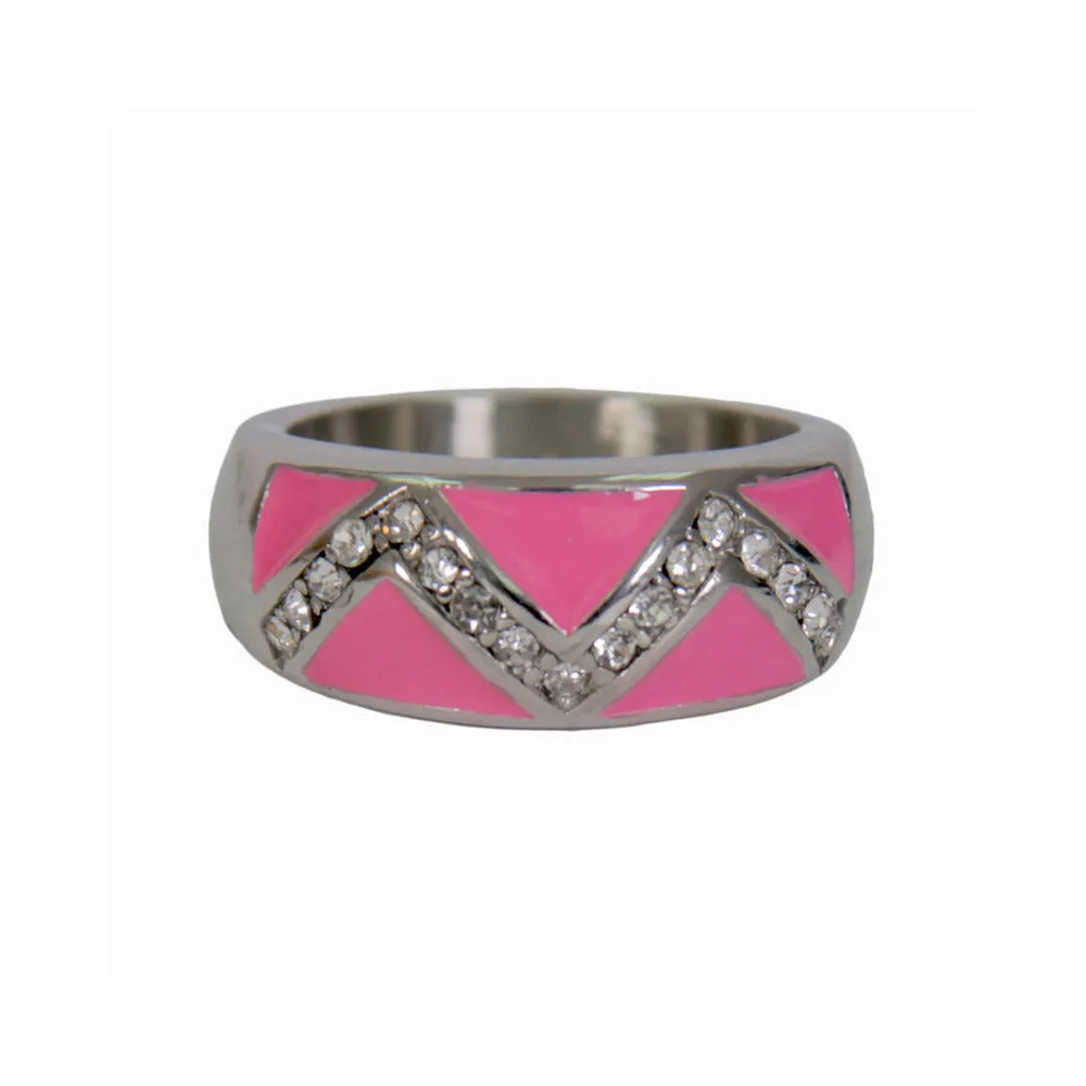 Hot Leathers JWR1122 Women's Pink 'Chevron' Stainless Steel Ring with Rhinestones