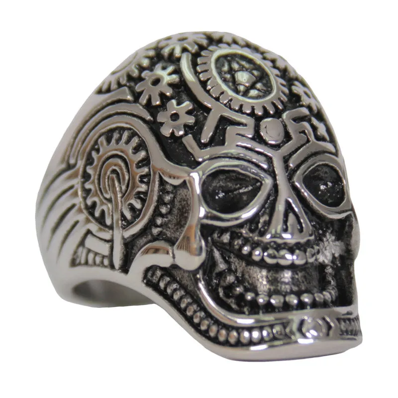 Hot Leathers JWR2134 Men's Silver 'Quantum Mechanic Skull' Stainless Steel Ring