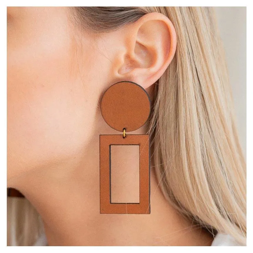 Leather Rectangle Cut Out Studs - Tan