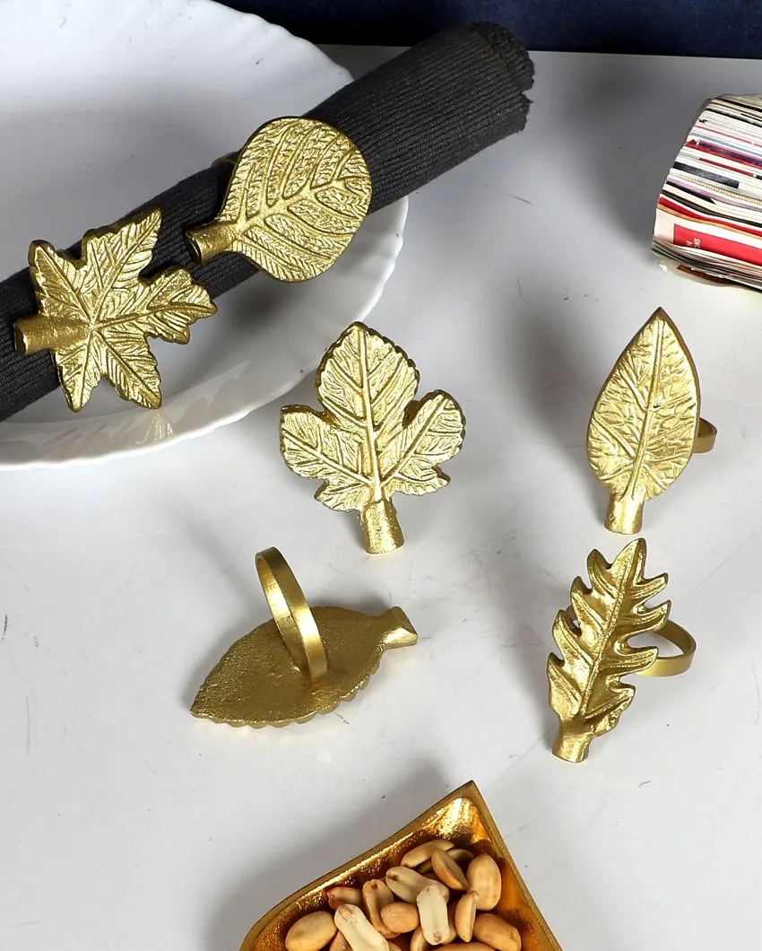 Leaves Aluminium Napkin Rings| Gold | Set Of 6