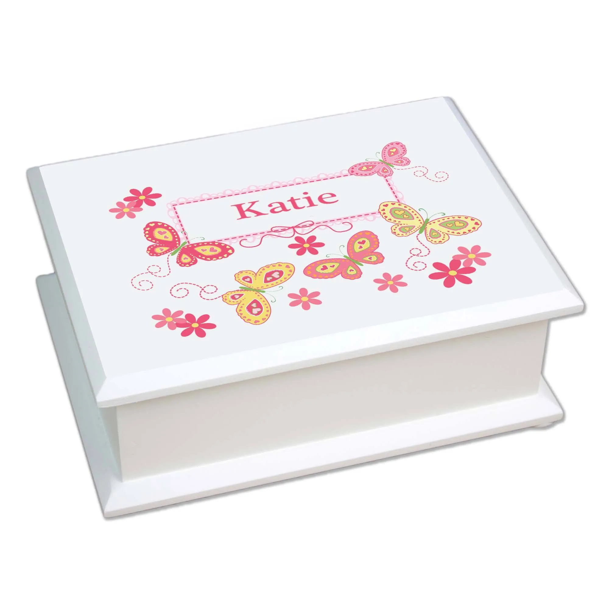 Lift Top Jewelry Box - Pink Yellow Butterflies