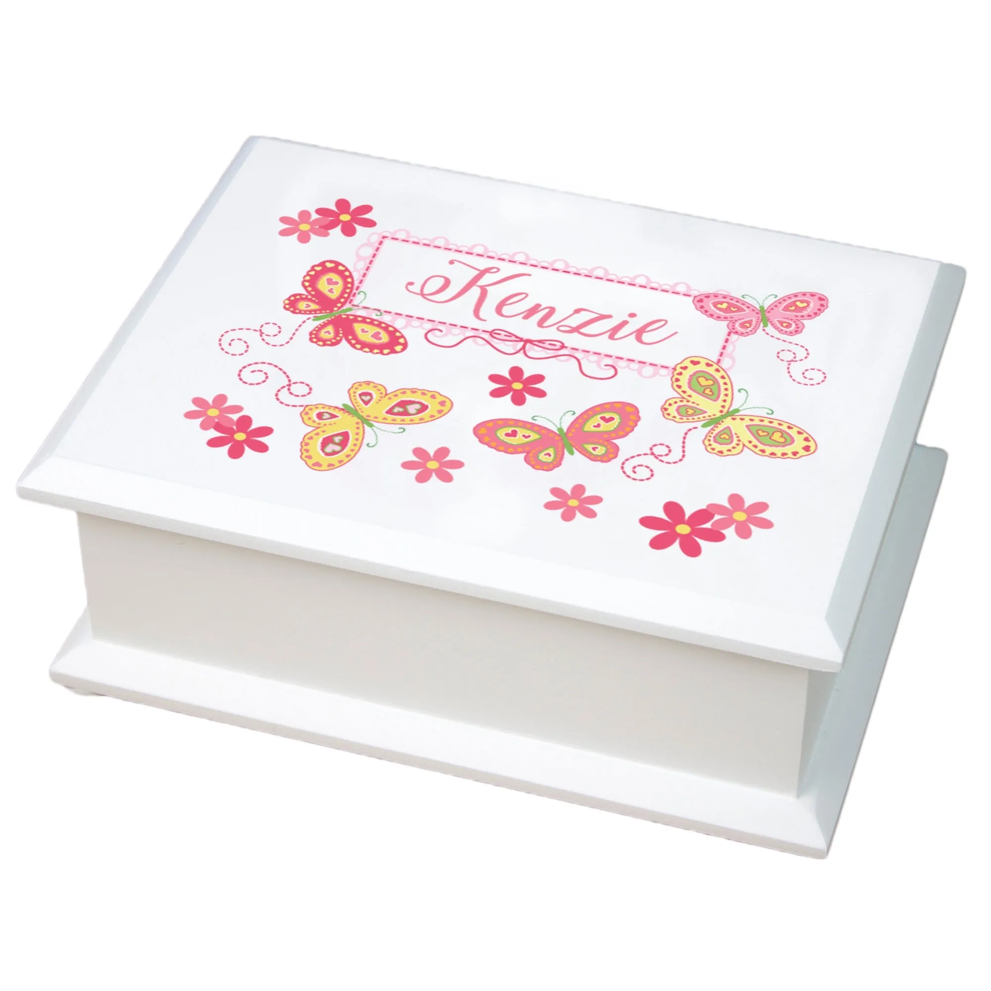 Lift Top Jewelry Box - Pink Yellow Butterflies