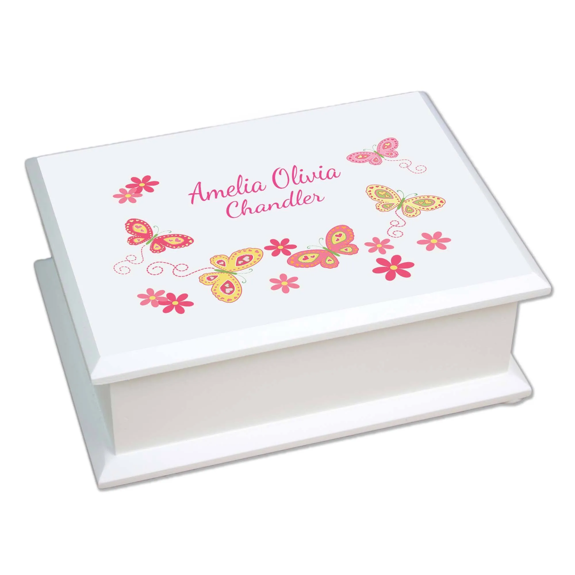 Lift Top Jewelry Box - Pink Yellow Butterflies