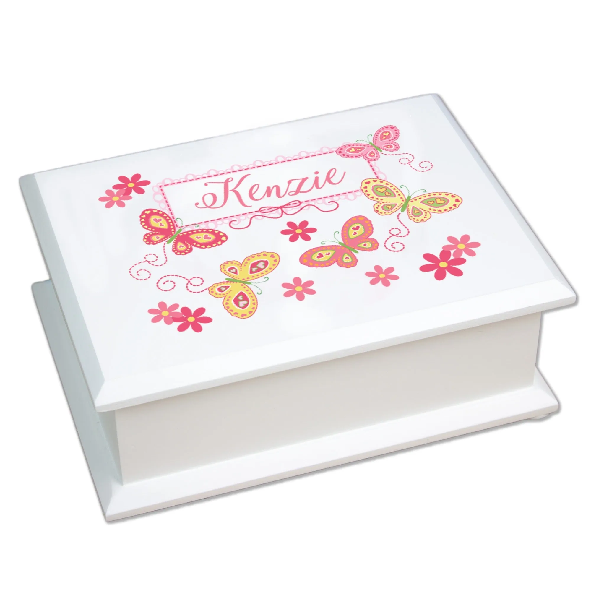 Lift Top Jewelry Box - Pink Yellow Butterflies