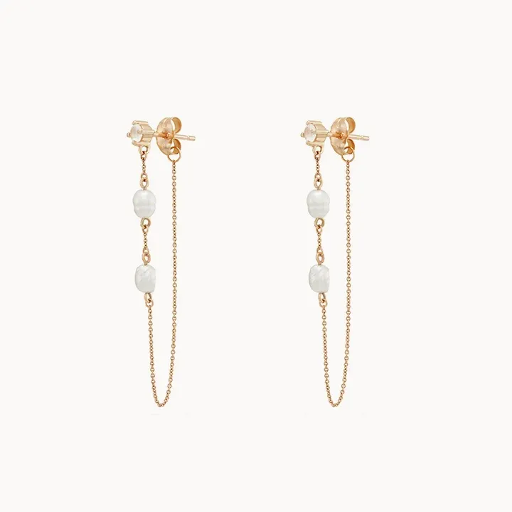 Luna Perla Pearl Chain Earrings | 14K Gold