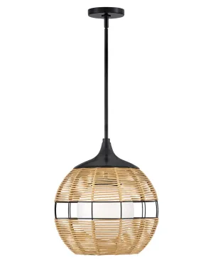 Maddox LED Pendant in Black with Light Natural Nylon Shade