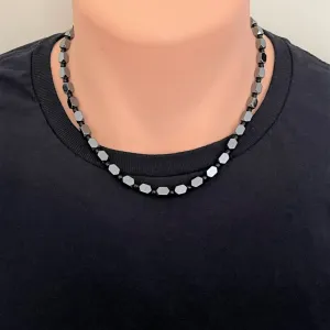 Mens Hematite Faceted Stone and Black Toho Beaded Necklace