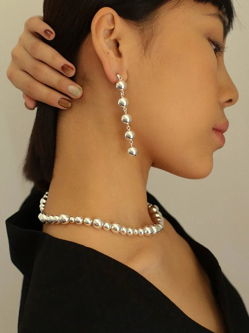 Metal Ball Beaded Spliced Pearl Drop Long Earrings