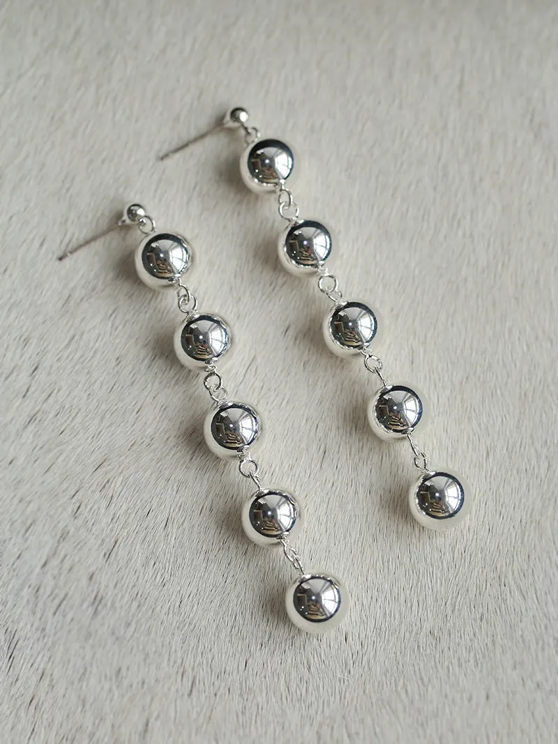 Metal Ball Beaded Spliced Pearl Drop Long Earrings