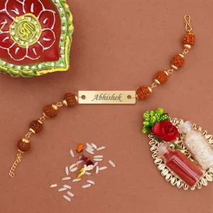 Metal Premium Rudraskha Rakhi with Name 2024 | Raksha Bandhan