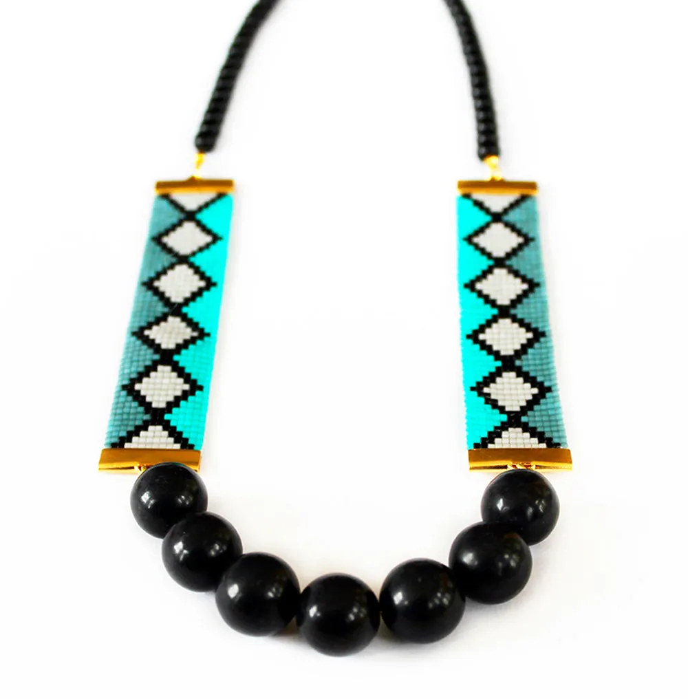 Miami Nights Woven Necklace - blue and black