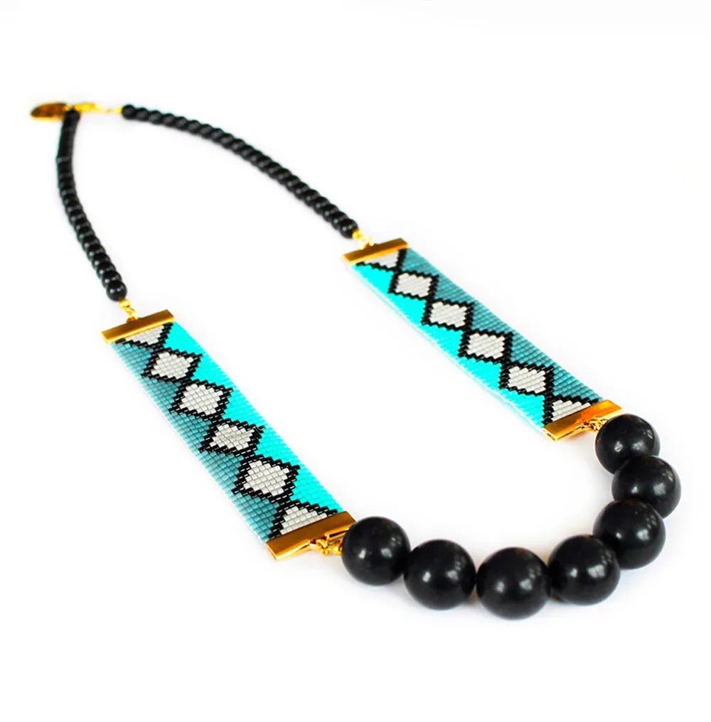 Miami Nights Woven Necklace - blue and black