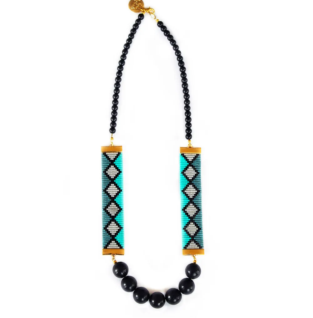 Miami Nights Woven Necklace - blue and black