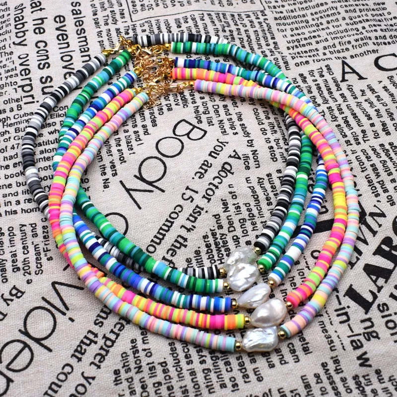 Mix Color Soft Pottery Beads Choker Necklace