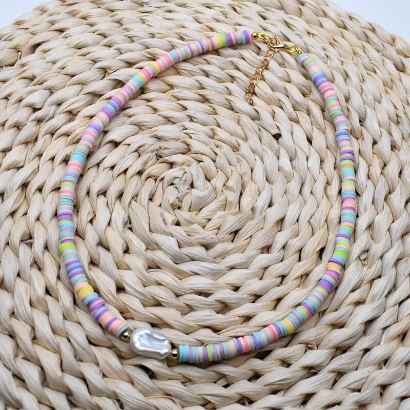 Mix Color Soft Pottery Beads Choker Necklace