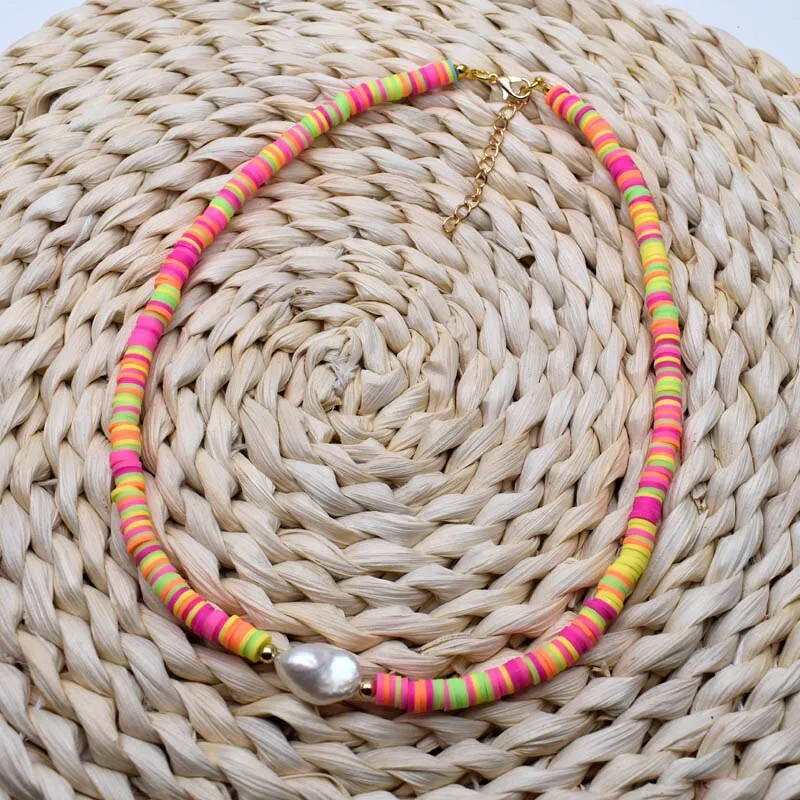 Mix Color Soft Pottery Beads Choker Necklace