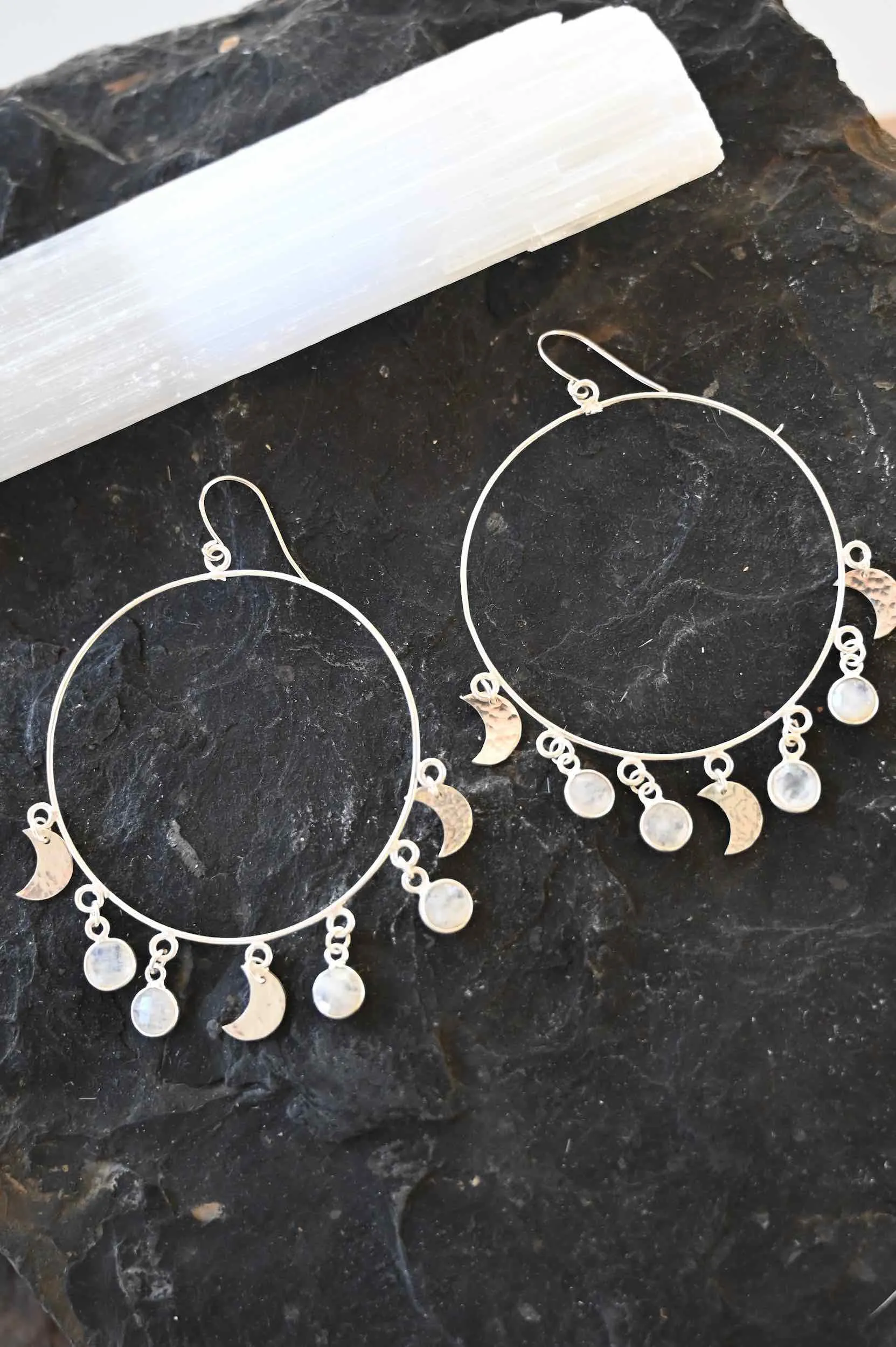 Moon Child Sterling Silver Moonstone Hoops