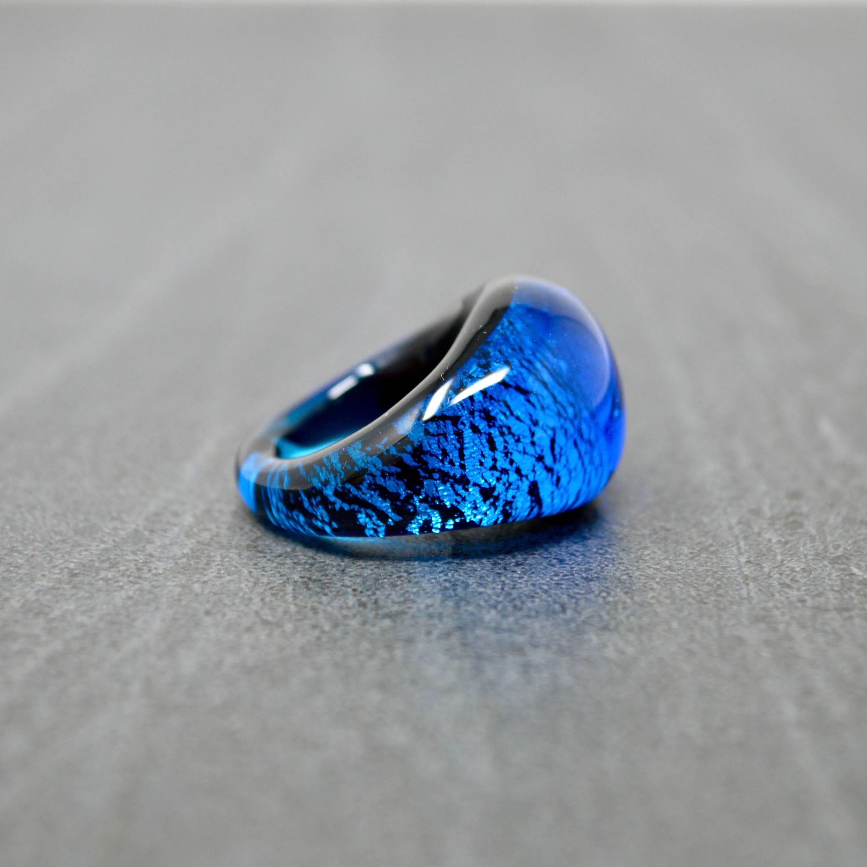 Murano Glass Arno Statement Rings, Cobalt, Teal, Silver, Made in Italy