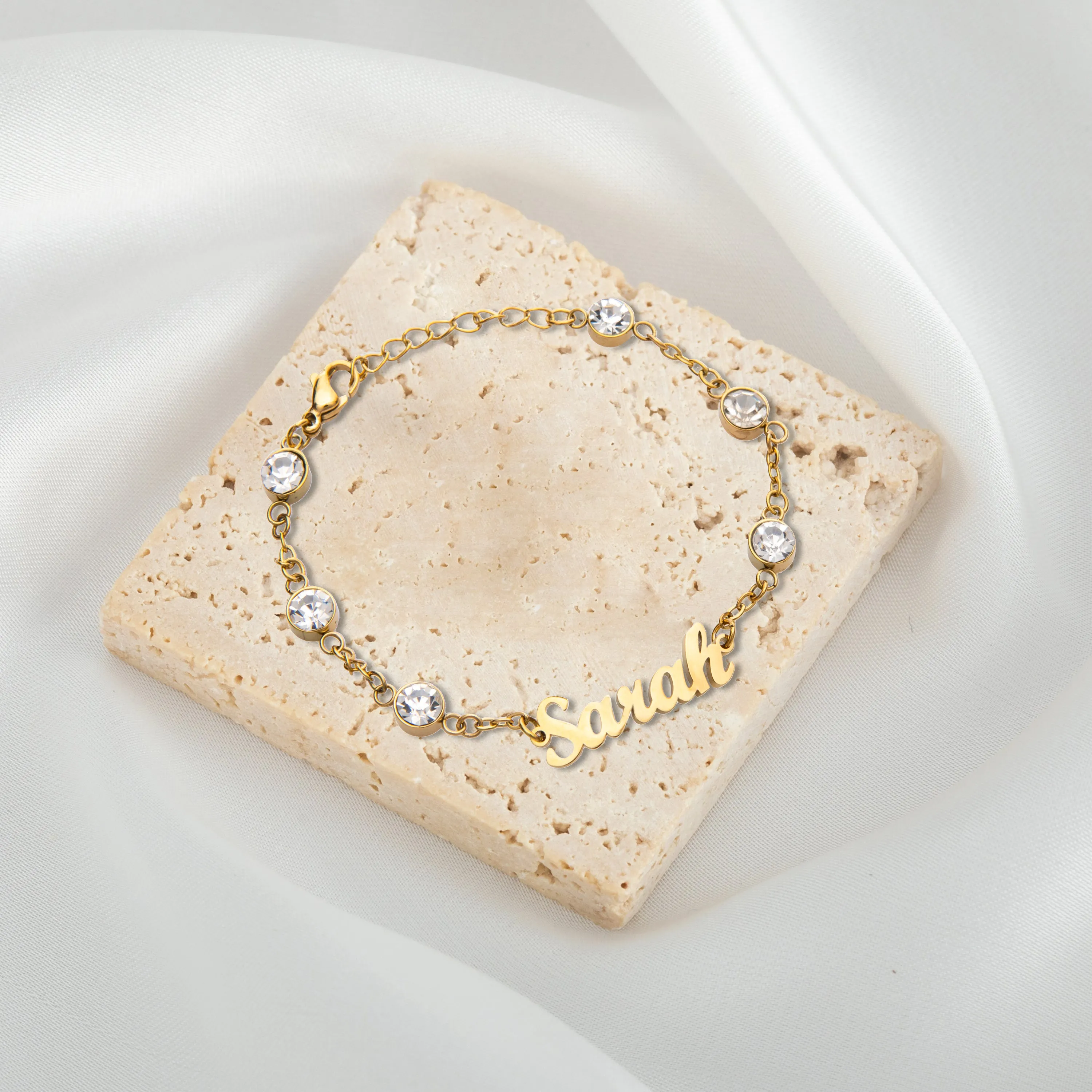 Name Bracelet/Anklet with Crystal Stone