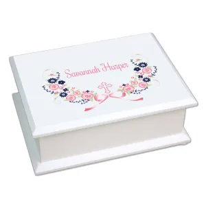 Navy Pink Floral Cross Lift Top Jewelry Box