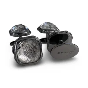 Noir Stud Set with black hair quartz in ruthenium sterling silver