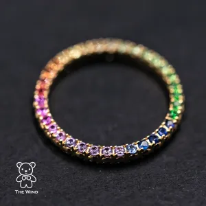 One of Kind Rainbow Colored Sapphire Ring Wedding Band 18K Yellow Gold