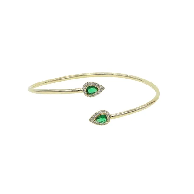 Open gold-plated, teardrop-shaped Zirconia cuff bangle bracelet