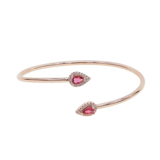 Open gold-plated, teardrop-shaped Zirconia cuff bangle bracelet