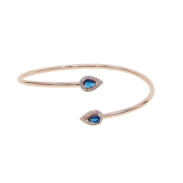 Open gold-plated, teardrop-shaped Zirconia cuff bangle bracelet