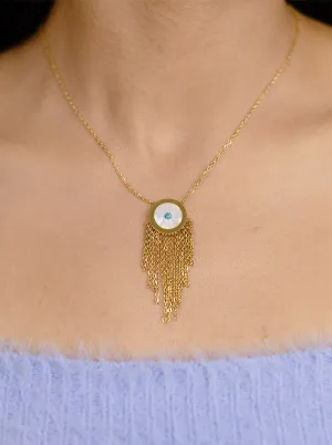 Ornaio 18k Gold Plated Anti tarnish Tassel Evil Eye Pendant Necklace