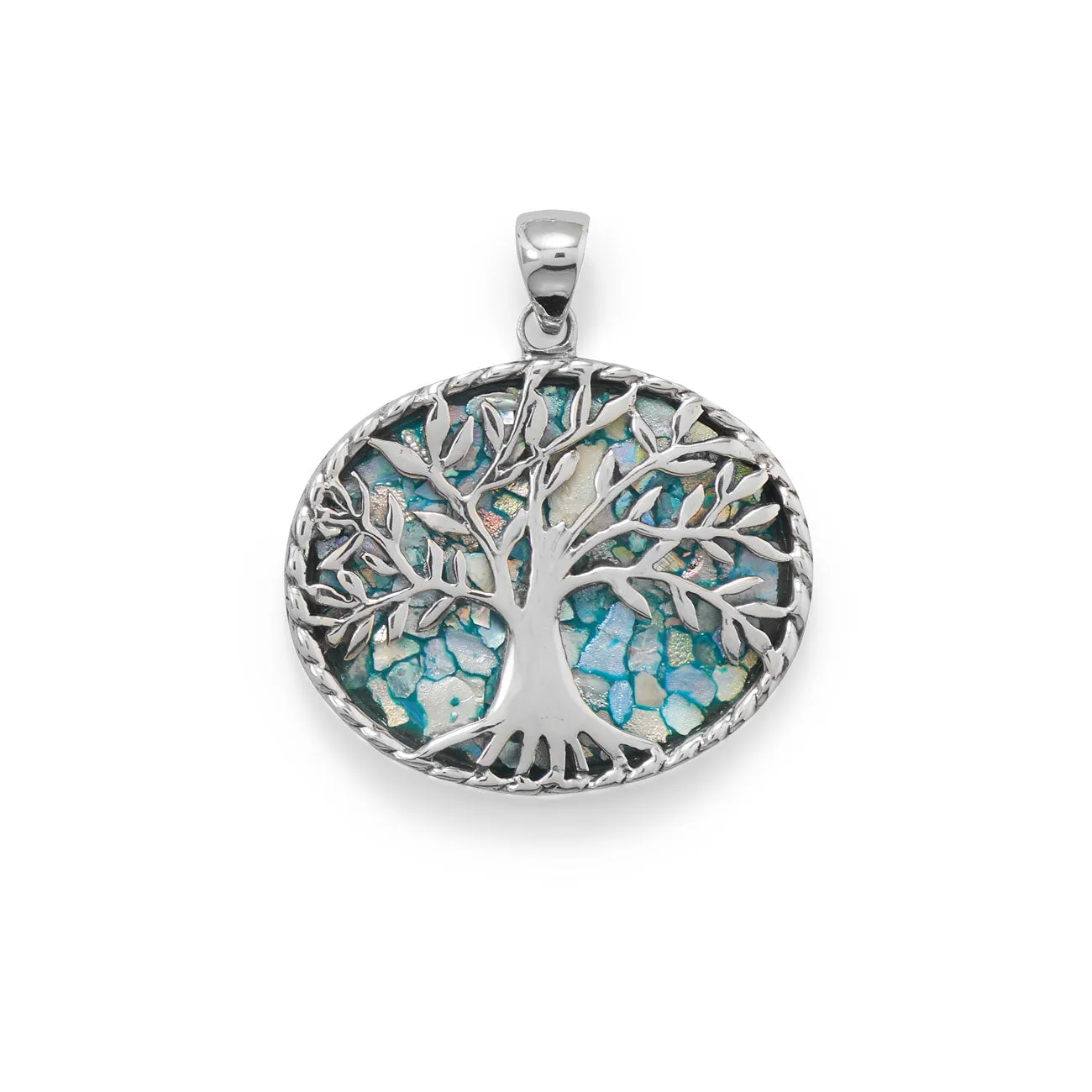 Oxidized Roman Glass Tree of Life Pendant