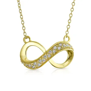 Pave CZ Infinity Love Knot Pendant Necklace 14K Gold Plated Sterling Silver