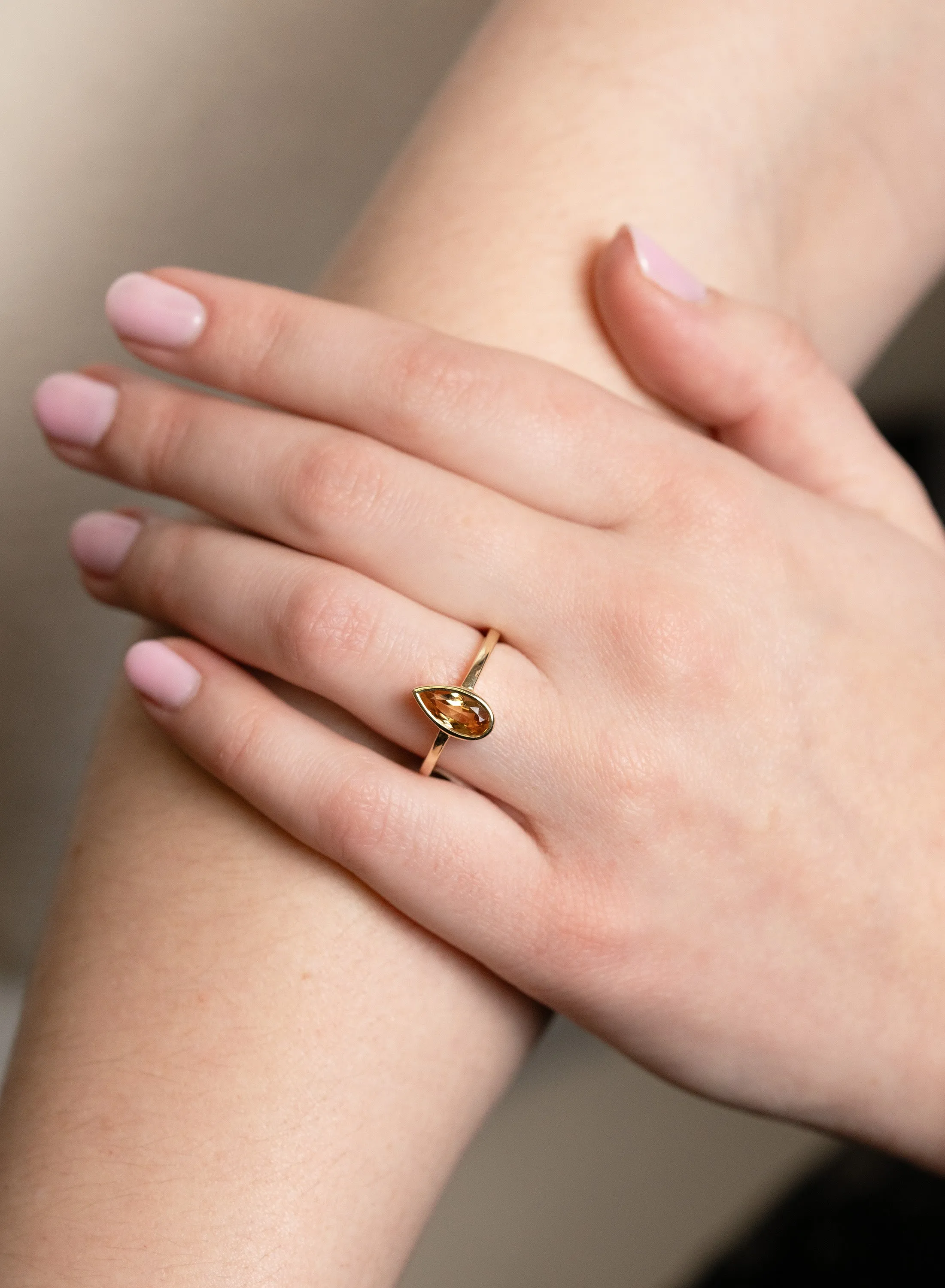 Pear-Cut Yellow Topaz Bezel Ring