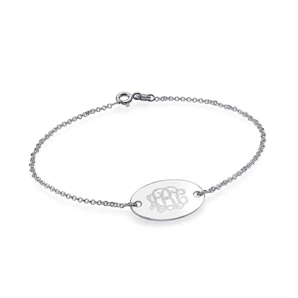 Personalized 925 Sterling Silver Oval Monogram Bracelet