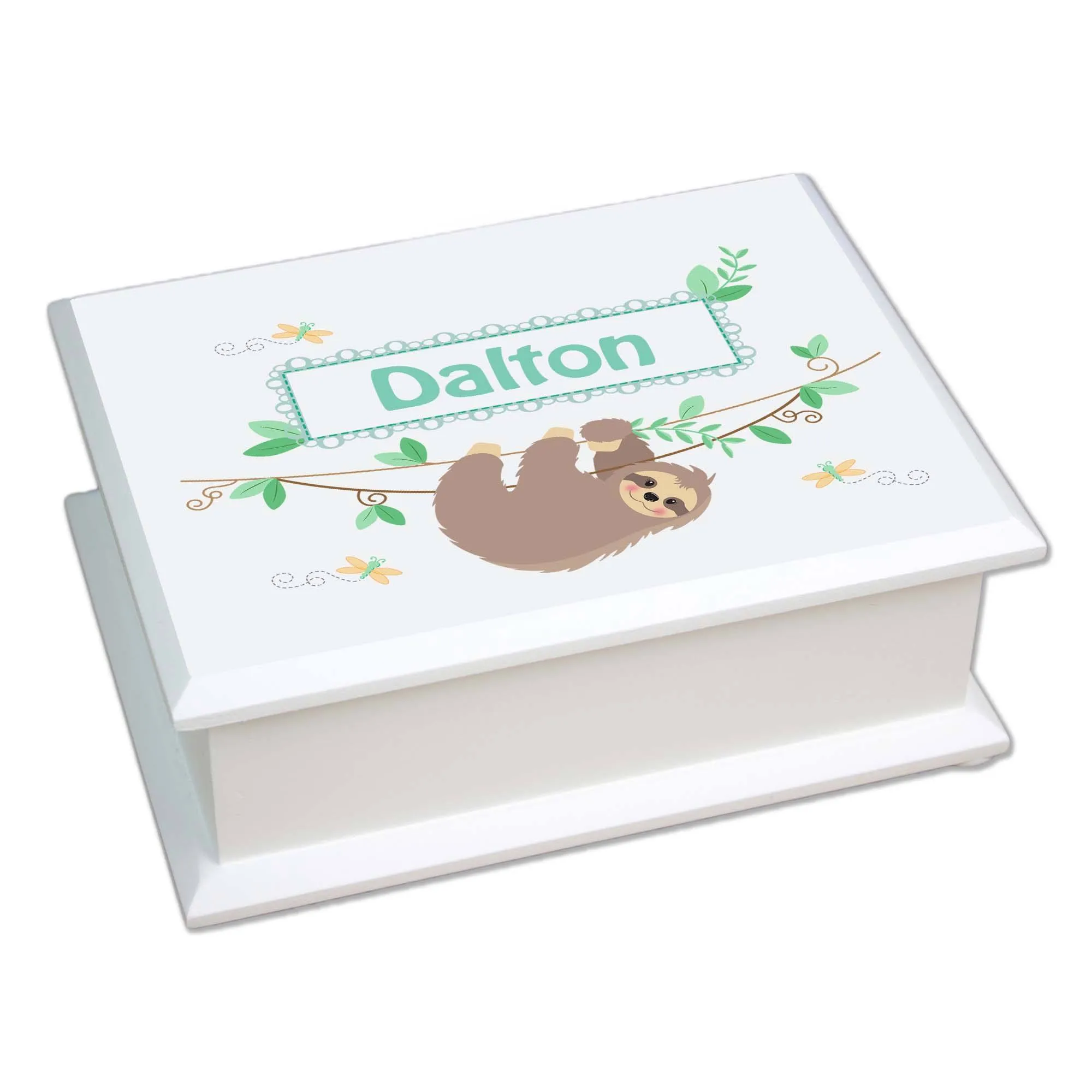 Personalized Lift Top Jewelry Box - Sloth