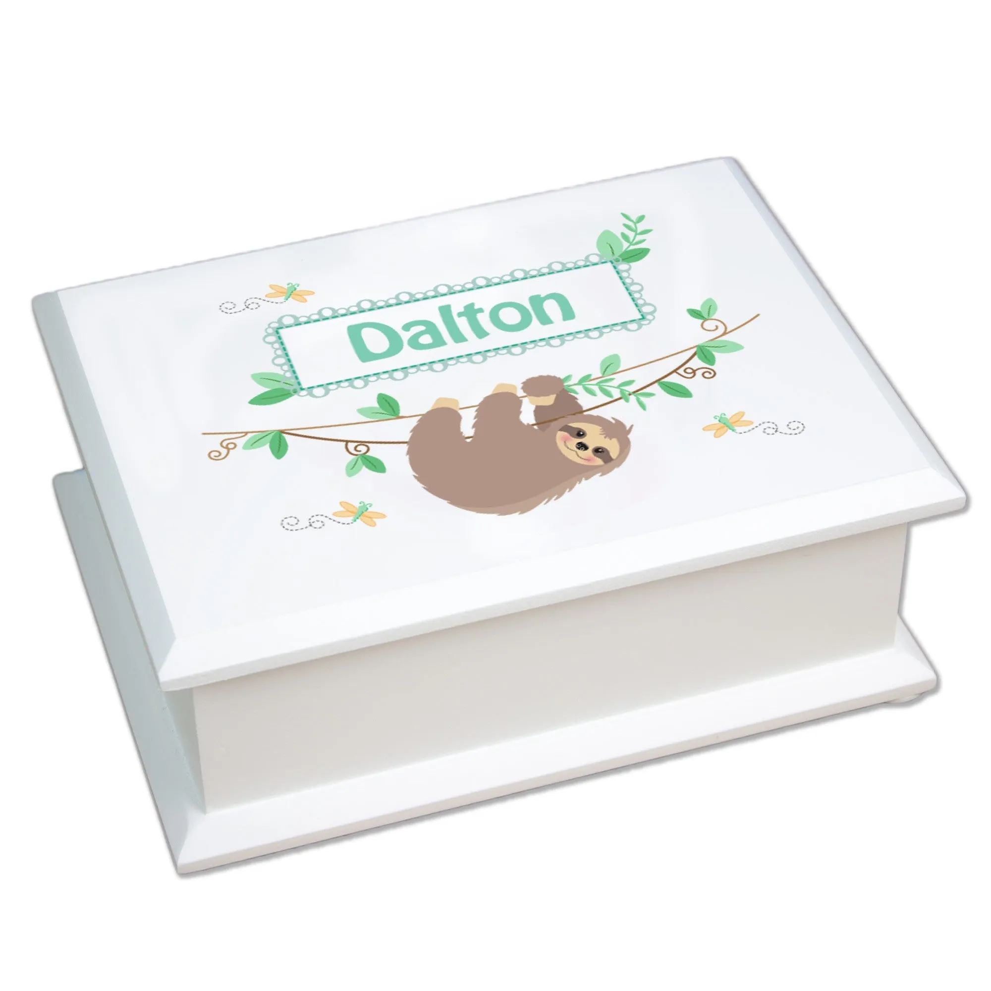 Personalized Lift Top Jewelry Box - Sloth